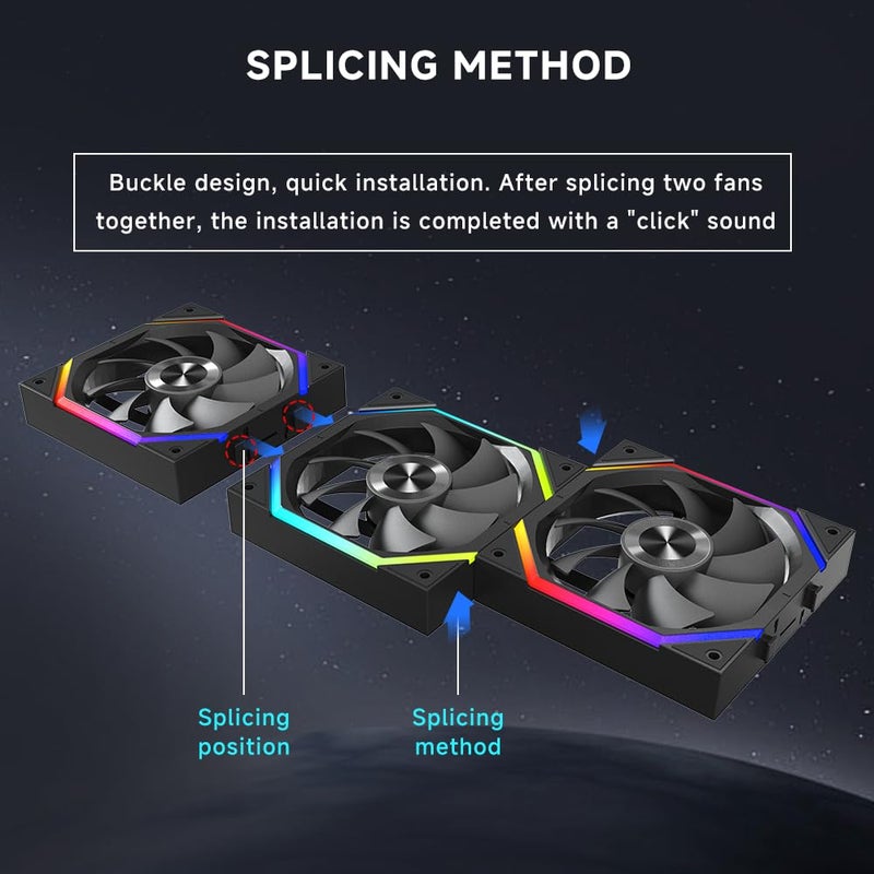 Jungle Leopard Galaxy 120mm PC Case Fan, ARGB and PWM Cooling Fans PC, Axle Core Double Ring CD Pattern Module Computer Fans, Daisy-Chain 5V RGB Fan (Black 3 Pack) - Image 5